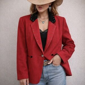 Saddle Ridge Vintage Western Studded‎ Blazer Red Black Suede Collar M